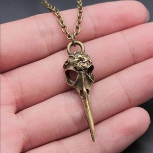 Raven bird skull necklace bronze pagan